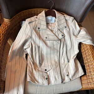 Derek Lam 10 Crosby Lamb Leather Jacket — Size 6 — Beige w/ Black Stripes